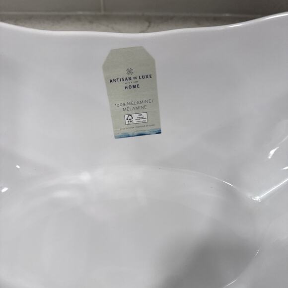 White Handled SERVING BOWL 13x7.5” Melamine ARTISAN DE LUXE Salad Serve NEW - Picture 2 of 8